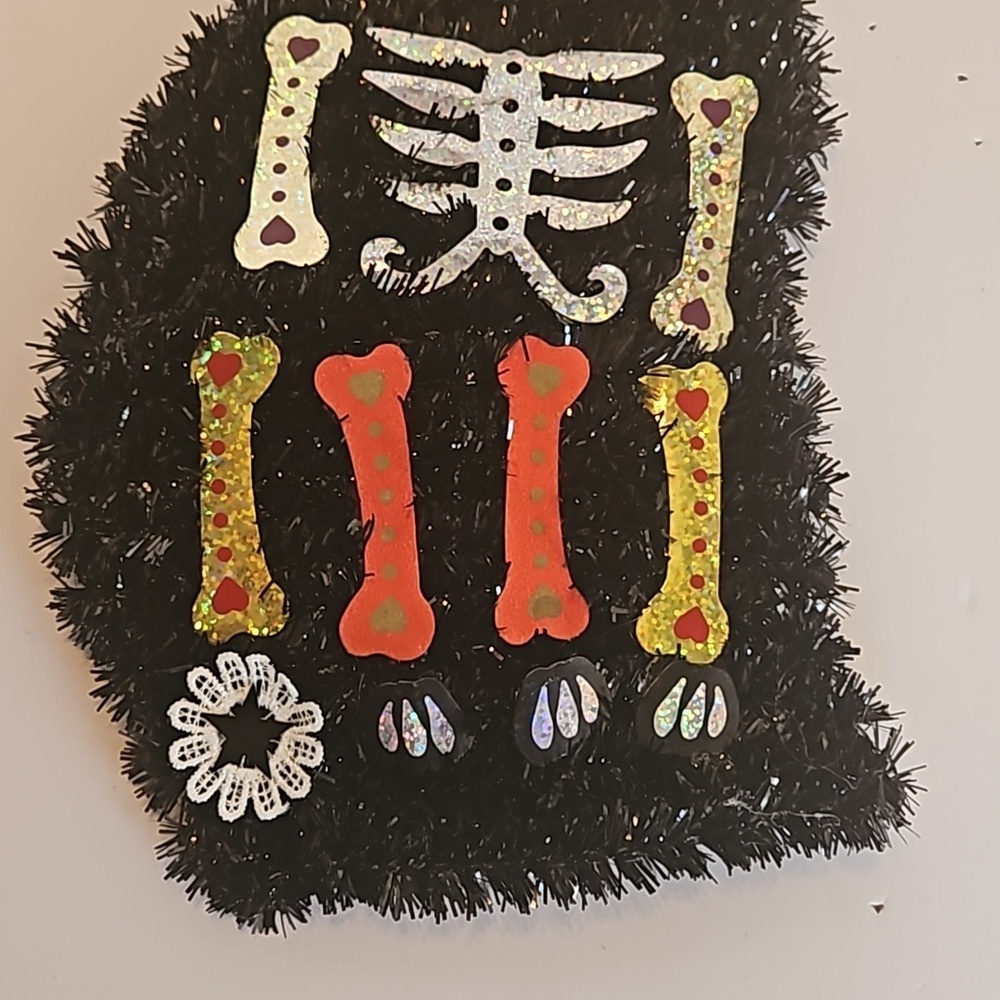 Hand crafted Halloween Cats Set of 2 Black Cats Handmade Holographic Bone detail - Picture 8 of 17